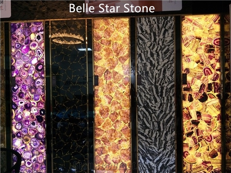 Purple Agate Backlit Semiprecious Stone Table Tops