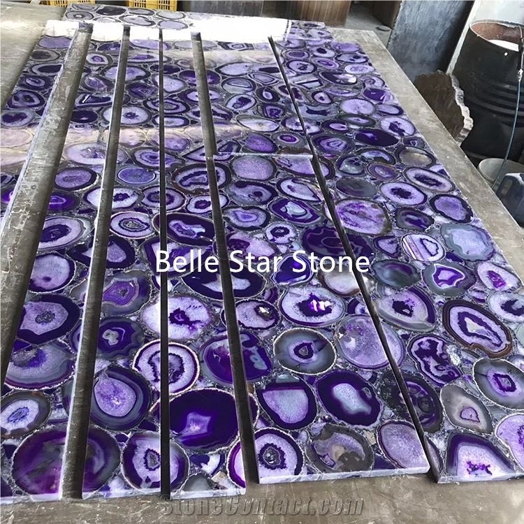Purple Agate Backlit Semiprecious Stone Table Tops