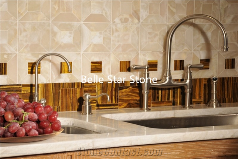 Tiger"S Eye Semiprecious Stone Kitchen Backsplash
