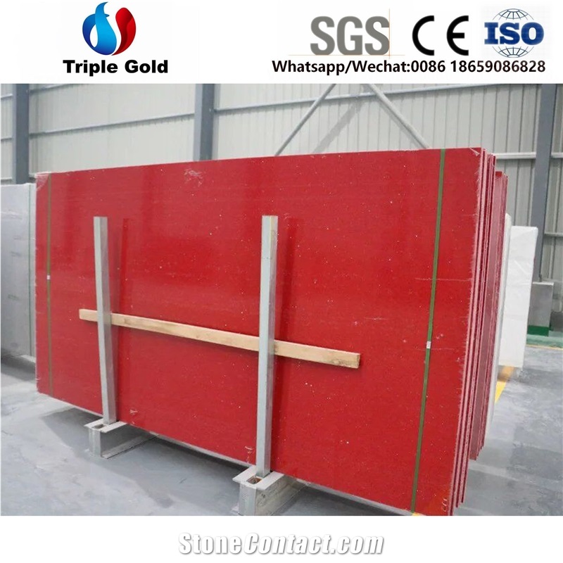 Artificial Man-Made Crystal Red Marble Tiles Slabs