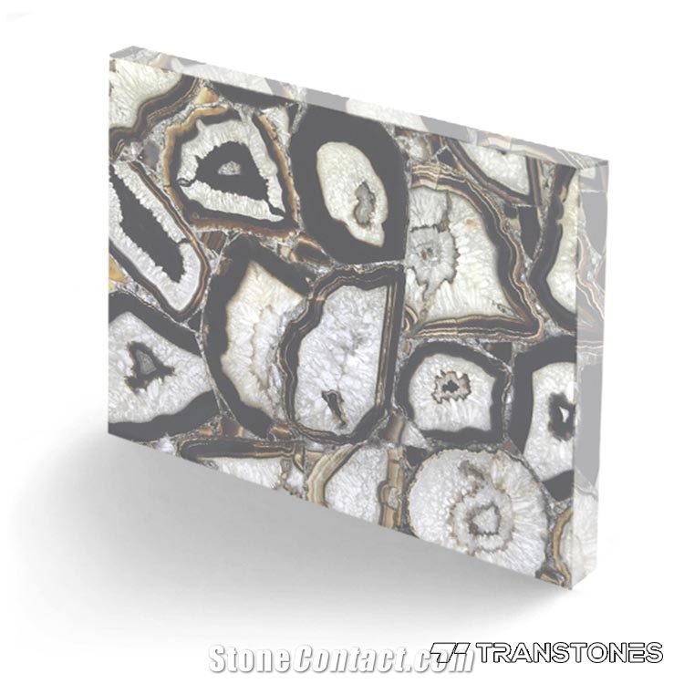 Black Translucent Semiprecious Agate Stone Slab