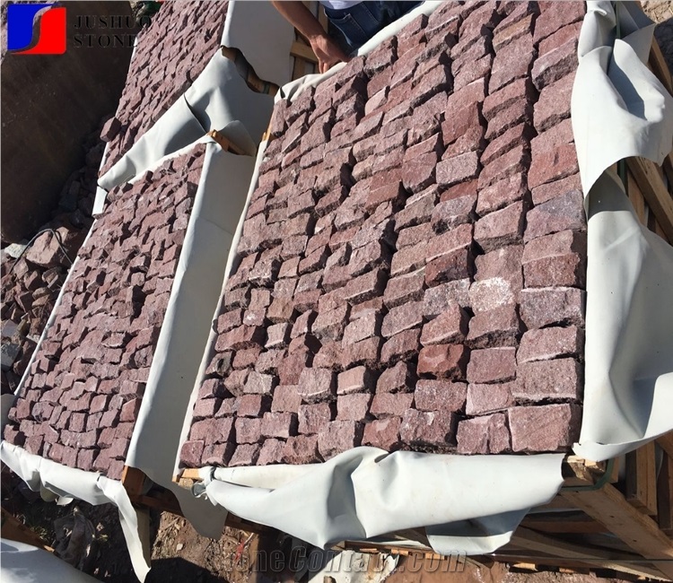 China Red Porphyry Cubes/Cobbles Setts Pavements
