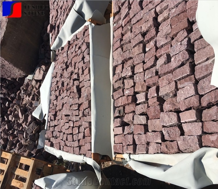 China Red Porphyry Cubes/Cobbles Setts Pavements