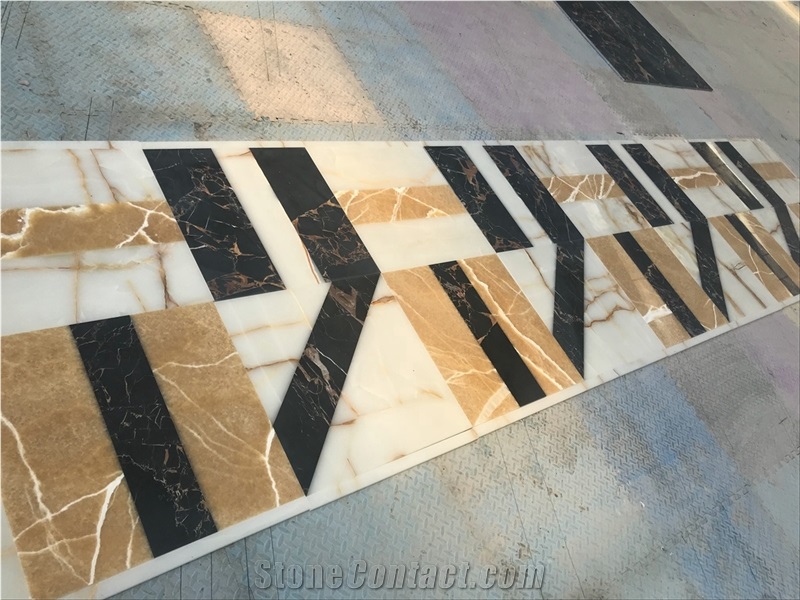 Black Portoro Marble Waterjet Medallion Floor Tile