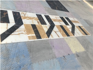 Black Portoro Marble Waterjet Medallion Floor Tile