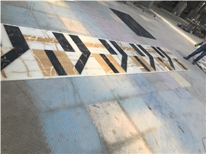 Black Portoro Marble Waterjet Medallion Floor Tile