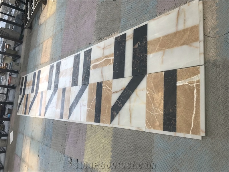 Black Portoro Marble Waterjet Medallion Floor Tile