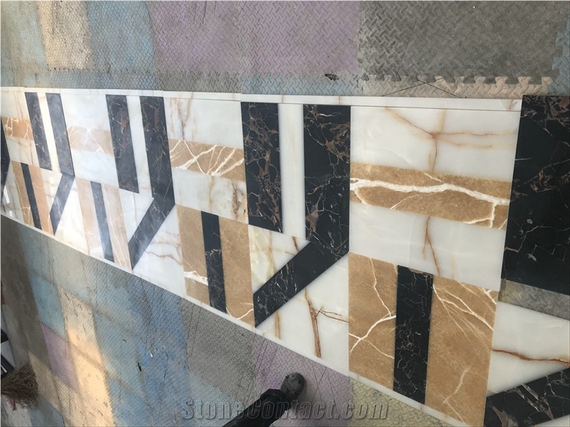 Black Portoro Marble Waterjet Medallion Floor Tile
