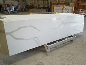 Calacatta White Quartz Prefab Square Bevel Table Tops