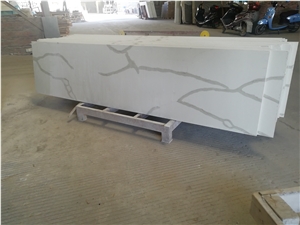 Calacatta White Quartz Prefab Square Bevel Table Tops