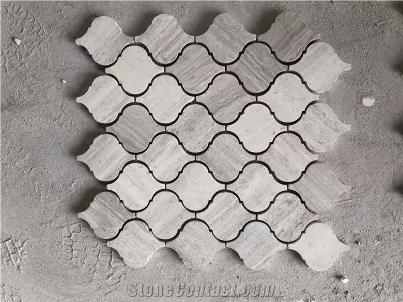 Grey Wood Grain White Wooden Marble Lantern Mosaic
