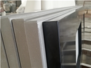 Pure Black Quartz Countertop Double Sink Cut Top