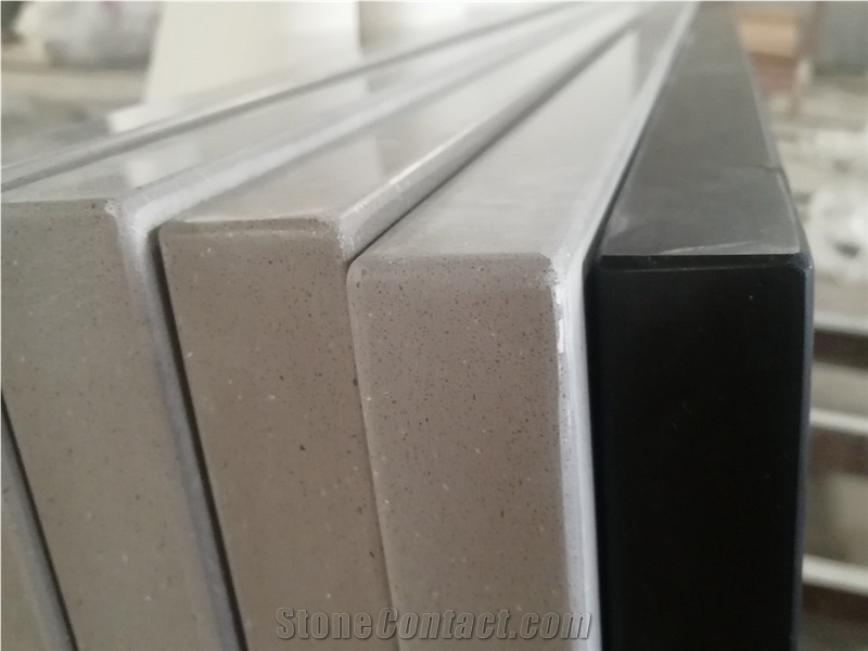 Pure Black Quartz Countertop Double Sink Cut Top