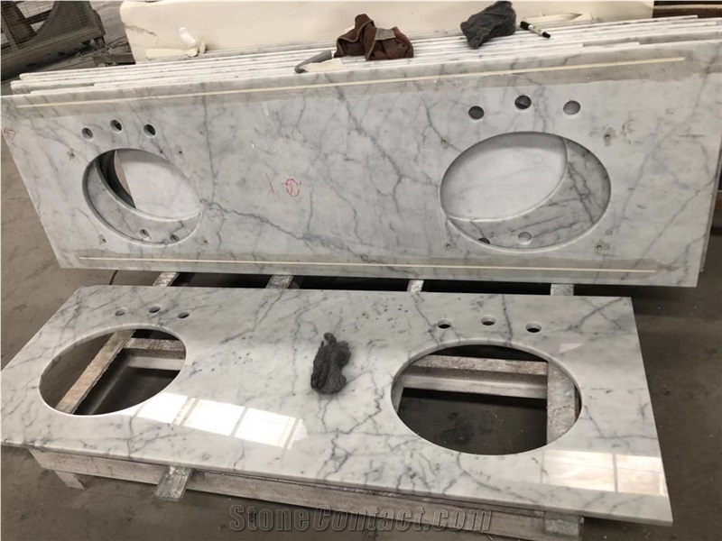 White Carrara Marble Custom Bathroom Vanity Top