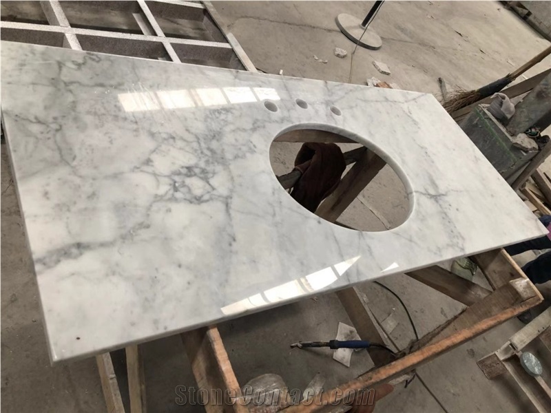 White Carrara Marble Custom Bathroom Vanity Top