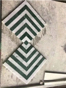 White Marble Black Stone Waterjet Medallion Tiles