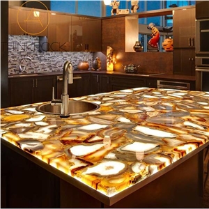 Backlighting Orange Agate Stone, Home Decoration