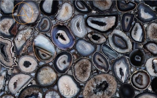 Black Agate Semi Precious Stone Tiles & Slabs