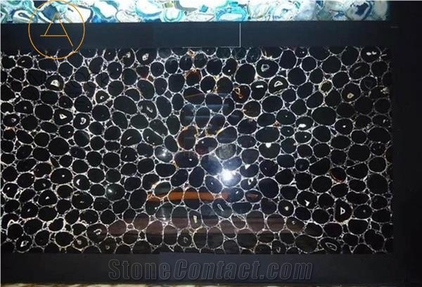 Black Agate Semi Precious Stone Tiles & Slabs