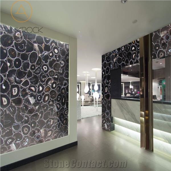 Black Agate Semi Precious Stone Tiles & Slabs
