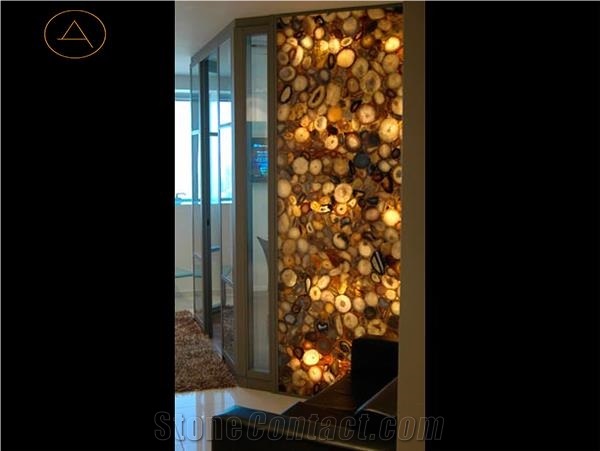 Brown Agate Semi-Precious Stone Slabs Wall Panels