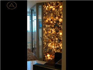 Brown Agate Semi-Precious Stone Slabs Wall Panels