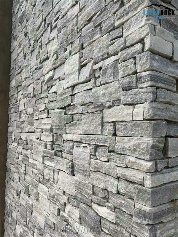 China Light Grey Quartzite Cultured Stone, Faux Stone Wall