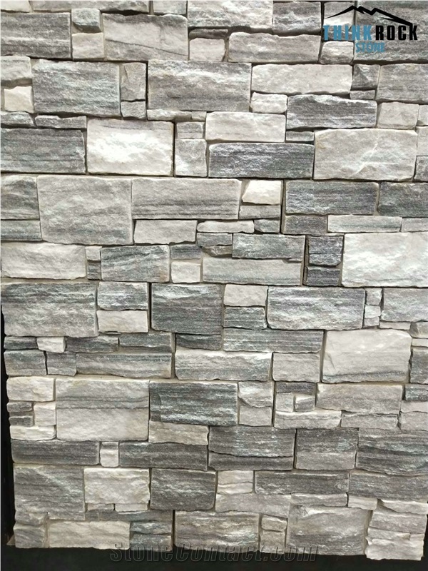China Light Grey Quartzite Cultured Stone, Faux Stone Wall
