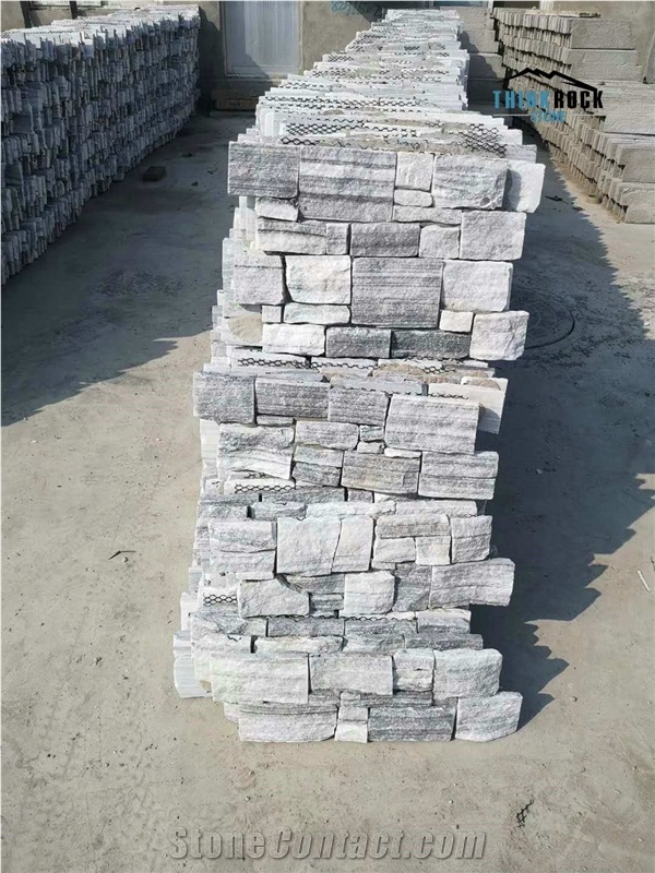China Light Grey Quartzite Cultured Stone, Faux Stone Wall