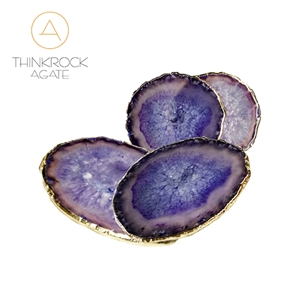 Golden Surround Purple Agate Coasters, Cup Trays