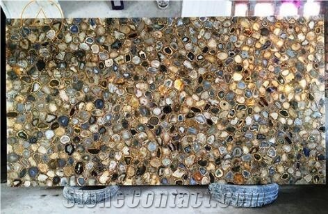 Natural Agate Yellow Brown Wall Cladding Stone