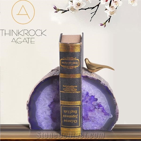 Purple Semi-Precious Bookend, Agate Stone Bookend