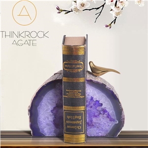Purple Semi-Precious Bookend, Agate Stone Bookend