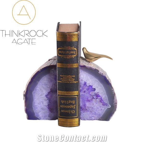 Purple Semi-Precious Bookend, Agate Stone Bookend