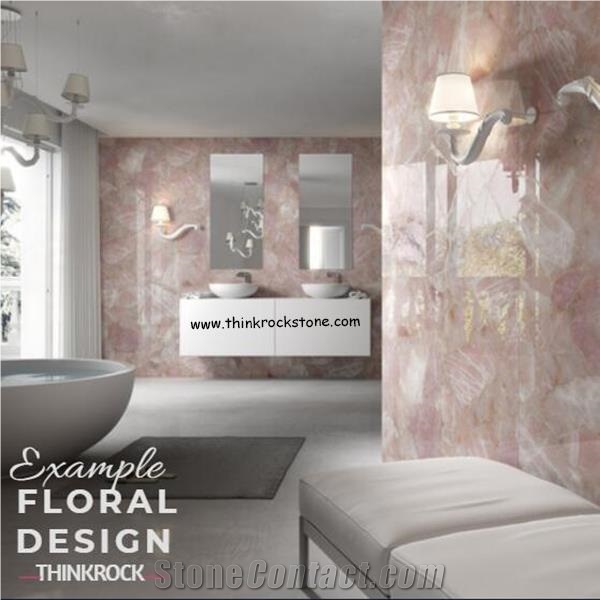 Rose Crystal Pink Semi Precious Stone Slabs Tiles