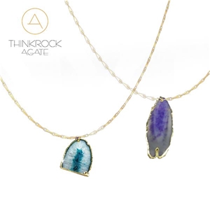 Semiprecious Agate Necklace Golden Edge Jewelry