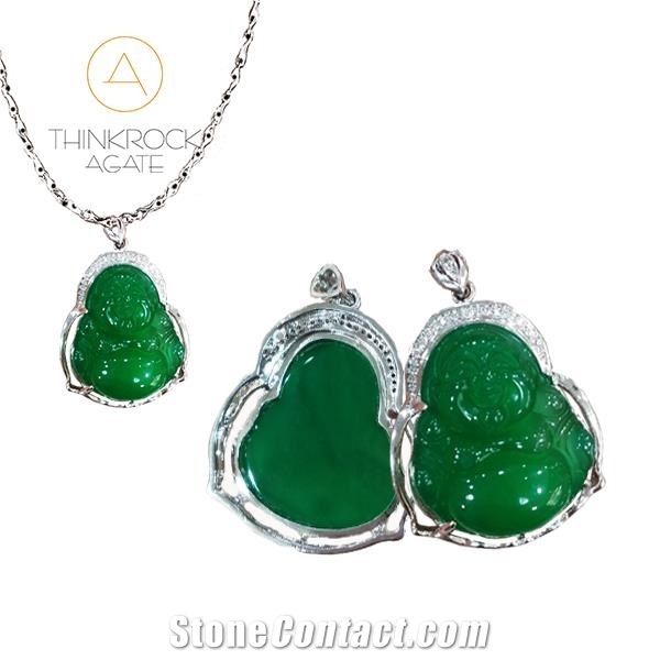 Semiprecious Green Agate Buddha Pendant