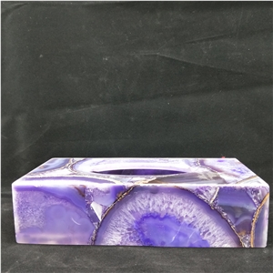 Semiprecious Stone Box, Purple Agate Tissue Tray