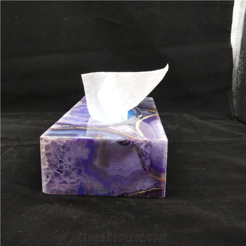 Semiprecious Stone Box, Purple Agate Tissue Tray