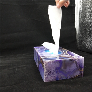 Semiprecious Stone Box, Purple Agate Tissue Tray