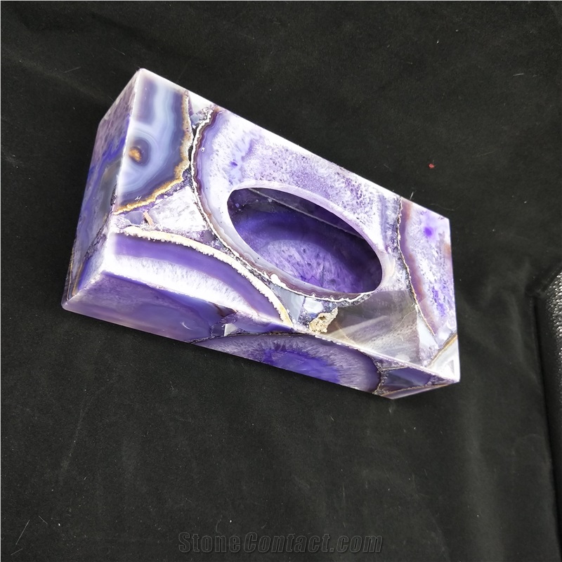 Semiprecious Stone Box, Purple Agate Tissue Tray