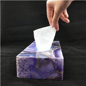Semiprecious Stone Box, Purple Agate Tissue Tray