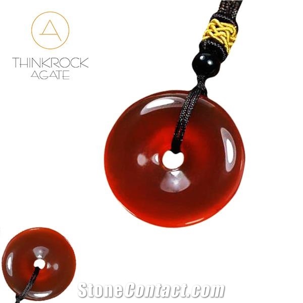 Semiprecious Stone, Red Agate Round Pendant
