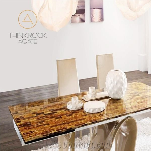Yellow Blue Tiger Eye Semi Precious Stone Tables
