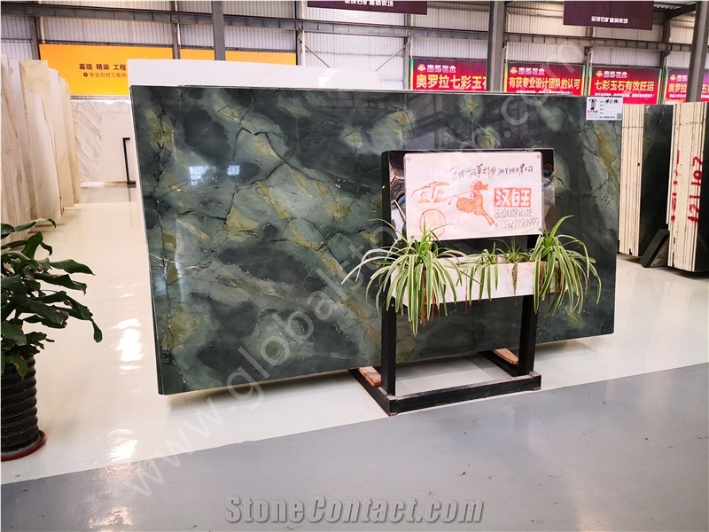 Peacock Green Marble Slabs Tiles for Hotel Tables