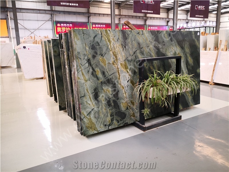 Peacock Green Marble Slabs Tiles for Hotel Tables