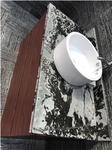 Zebra Onyx Wooden Jade Bathroom Countertops