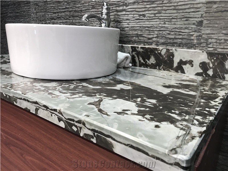 Zebra Onyx Wooden Jade Bathroom Countertops