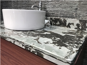 Zebra Onyx Wooden Jade Bathroom Countertops