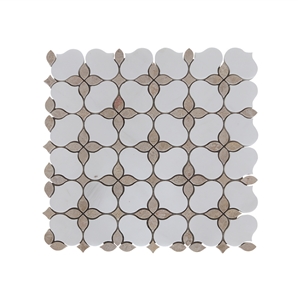 Dolomiti White and Brown Flower Marble Mosaic